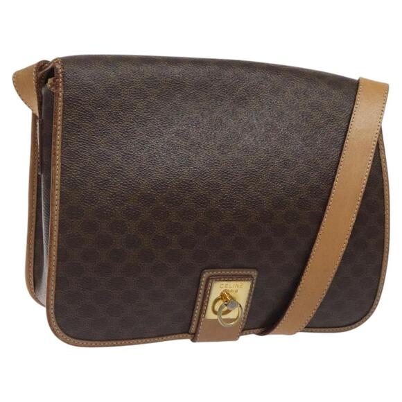 CELINE Macadam Canvas Shoulder Bag Pvc Leather Brown Gold - Picture 1 of 13